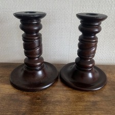 Wooden Candlesticks Pair Dark Wood Candle Holders 15cm Marks & Spencer