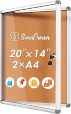 Lockable Notice Board 49x36cm, Cork Pin Board for Office School Home FOR AUCTION