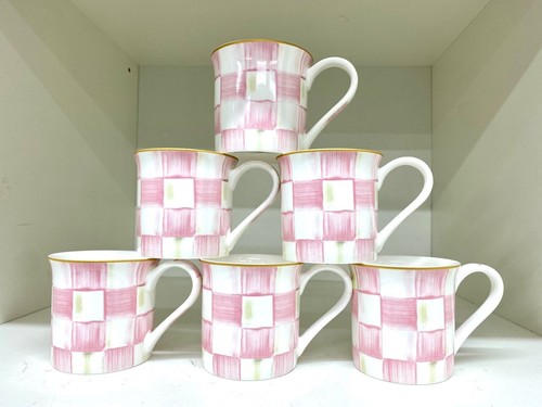 Pink white check coffee - white, mug