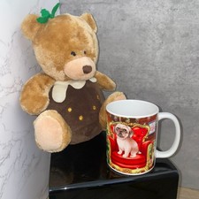 Christmas Teddy Bear Plush 9.5" & Shih Tzu Dog Festive Mug Bundle – Holiday Gift