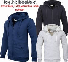 Mens Padded Borg Fleece Sherpa Lined Full Zip Up Hoodie Sweatshirt Jacket M-3XL