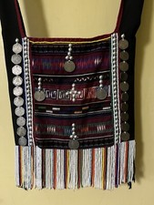 Thai Tribal Beaded Fringe Coin Embroidered Shoulder Bag Hand Crafted 