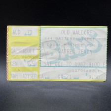 1982 WARREN ZEVON CONCERT TICKET STUB, OLD WALDORF
