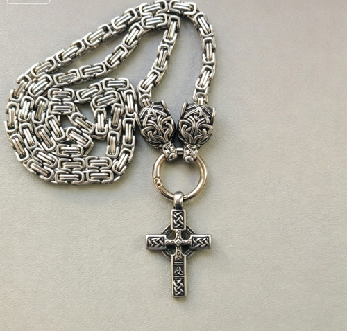 Large wolf cross - large, necklace