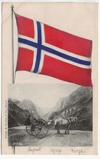 1904 Postcard Karjol Horse Buggy & Flag Norway  - A1065