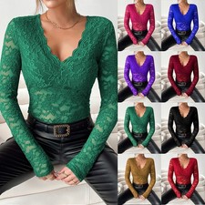 UK Women Sexy Lace V Neck Tops