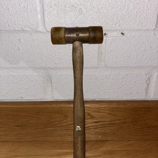Vintage Hammer Mallet Double Ended Brass Body With Wooden Handle Rare Hand Tool