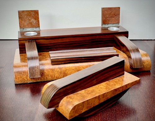 Art deco burr walnut desk - desk, set