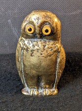 Antique Victorian Brass Owl Spill/ Match Holder Glass Eyes Vesta