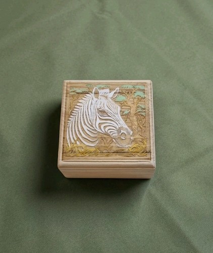 Zebra engraved wooden box - 3d,