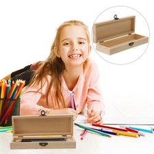  Wooden Pencil Box Desk Accessories with Lid Compartment Case Boxes for School