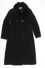 Precis Petite Black Wool Cashmere Long Coat Faux Fur Collar Size 8