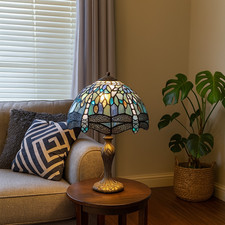 Tiffany Dragonfly Antique Style 10 inch Table Lamp Stained Glass Bedside UK