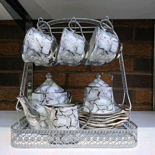 Marble silver tea set with - marble,
