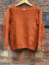The Sweater Shop Retro Jumper Orange Cable Knit Small