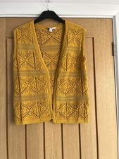 Marks & Spencer Mustard Yellow Crochet Open Boho Gilet Waistcoat Size S