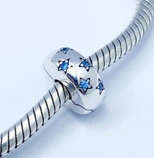 Blue Stars Charm Bead Spacer Stopper Clip Genuine 925 Sterling Silver 💖
