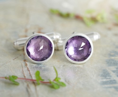 Handmade amethyst cufflinks - handmade,