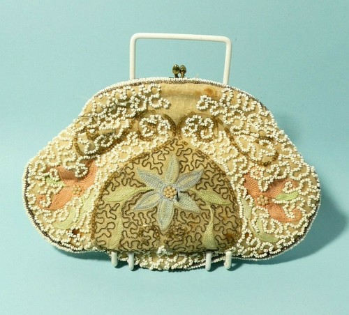 C1920 cream floral - floral, embroidered