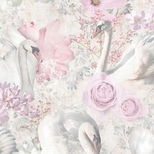 HOLDEN GLITTER SWANS WALLPAPER - GLITTER HIGHLIGHTS, FLOWERS, VINTAGE, DAMASK