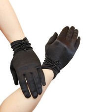Satin BLACK/IVORY/WHITE SHORT FINGERED WEDDING/PROM GLOVE,Pearls