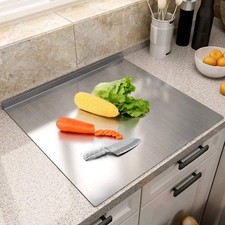 Folded Edge Worktop Saver Counter Protector Chopping Board Satin Stainless Steel
