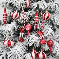 14PCS Red & White Glitter Candy Cane Sweet Christmas Tree Display Decorations