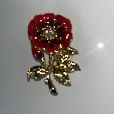 Flower poppies with White Stone Pin - Brooch