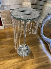 Crush Diamond 60cm Silver Mirrored Side Table Modern Glass Stand Sparkle Crystal