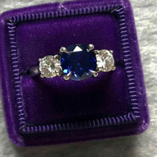 3.60Ct Round Sapphire Diamond Trilogy Wedding Ring 14k White Gold Finish Size P