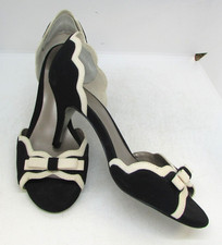Jacques Vert Black & White Suede Peep Toe Kitten Heels, in Size 3UK