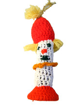 Vintage Christmas Clown Tree Decoration Kitsch Knitted Barbour Thread Reel 25cm