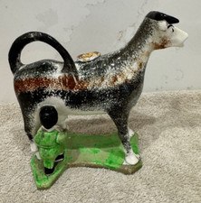Antique Staffordshire Pearlware Pottery Cow Creamer Milk Maid 19th century
