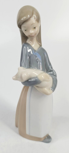 Lladro girl holding piglet - girl,