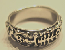STERLING SILVER   GOTHIC SKELETON BAND RING ROCKER BIKER PUNK SIZE L