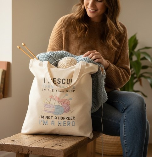 Cotton tote bag knitting - bag, wool