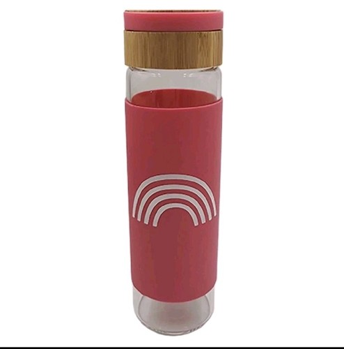 Glass water bottle with pink - glass,