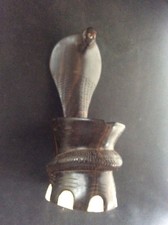 Ethnic Artisan African Carving Hardwood Wooden Snake King Cobra Snake Ashtray