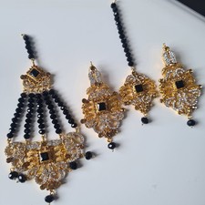 New Indian Pakistani Earring Tikka Set Jewellery Head Chain Tikah Jhumkas Jhumki