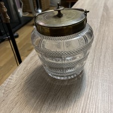 ANTIQUE CRYSTAL & SILVER PLATE cut glass BISCUIT BARREL & LID - 14.5cms height  