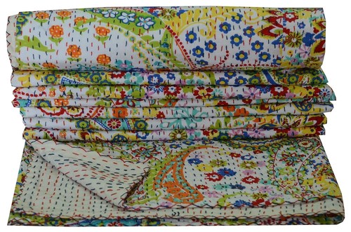 Indian kantha twin quilt - indian,