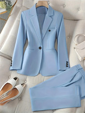 Women’s Ladies Blazer & Trouser Suit Set Sky Blue - L (Runs Small)