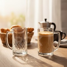 6Pcs Clear Glass Mugs Large 400ml Coffee Cappuccino Latte Tea Cups with Handle