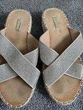 DIAMANTE FLAT SANDALS SLIP-ON MULES SIZE 7/40 HARLDY WORN GOOD CONDITION