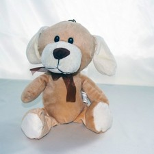 Beige Cream Dog with Golden Brown Bow Plush Plushie Stuffed Soft Toy
