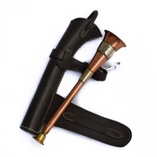 Copper & Brass Fox Hunting Banded Horn & Bridle Brown Leather Case