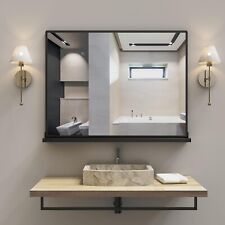 ANYHI Large Black Bathroom Mirror 32 × 24",Wall Mirror with Shelf,Bathroom Mirro