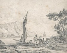 Figures & Boat On Coastline -