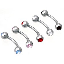 Double Gem Curved Barbell Eyebrow Bar Body Jewellery Lip Tragus