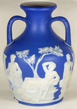Antique Wedgwood Pottery Portland Vase Urn large mid blue 25cm high carved base